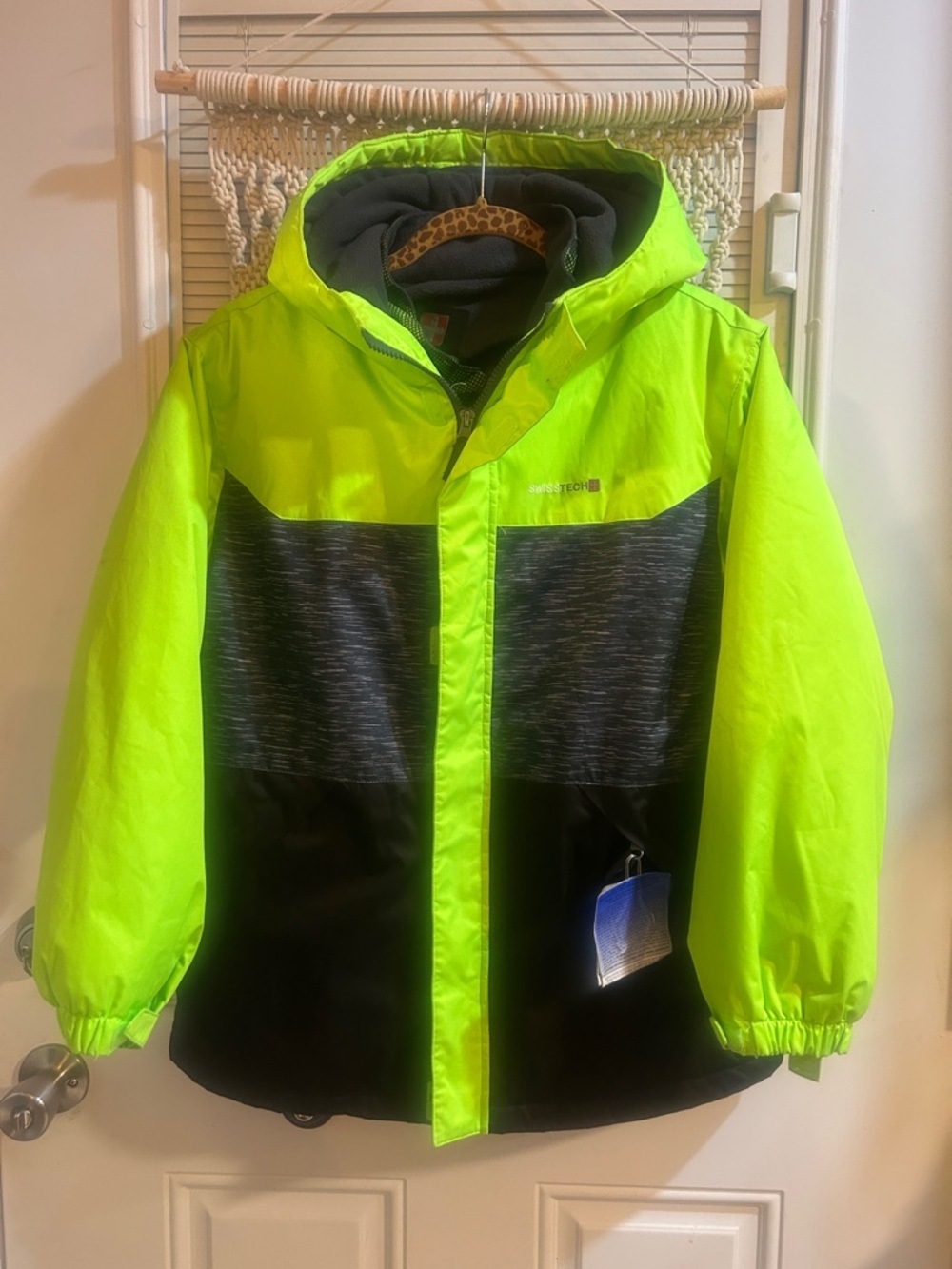 Swiss Tech Neon Lime & Black Kids Rain Jacket
